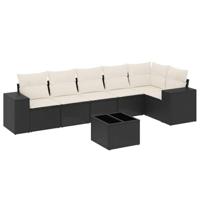 7-delige Loungeset met kussens poly rattan zwart - thumbnail