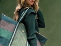 Pip Studio Tilda Tote Bag Medium Streep Groen - thumbnail