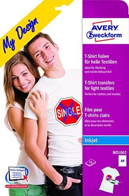 Avery-Zweckform My Design T-Shirt MD1002 Inkjet-textielfolie DIN A4 Voor licht textiel, Geoptimaliseerd voor inkjet 10 vellen Avery-Zweckform My Design T-Shirt MD1002 Inkjet-textielfolie DIN A4 Voor licht textiel, Geoptimaliseerd voor inkjet 10 vellen