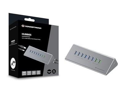 CONCEPTRONIC HUBBIES18G 10-in-1 60 W USB 3.0 Hub-oplader combi, 2-in-1 USB-C USB-A-kabel, USB 3.2 Gen 1