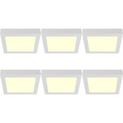 LED Downlight Opbouwspot - LED Paneel Slim 6 Stuks - Brinton Thin - 24W 2400lm 120° Bundelhoek - Warm Wit 3000K - IP40 - Vierkant - Wit - 272x272mm