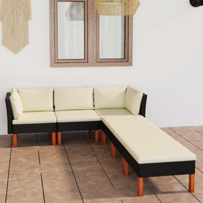 6-delige Loungeset met kussens poly rattan zwart