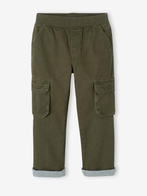 Gevoerde battlebroek voor jongens, eenvoudig aan te trekken kaki