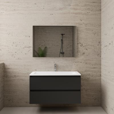 ACTIE BWS Badmeubel | Paris | Mat Zwart 100 cm | Hoogglans Wit Wastafel | 1 of 2 Kraangaten