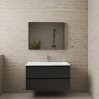 ACTIE BWS Badmeubel | Paris | Mat Zwart 100 cm | Hoogglans Wit Wastafel | 1 of 2 Kraangaten - thumbnail