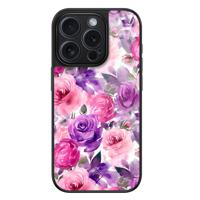 iPhone 15 Pro glazen hardcase - Rosy blooms - thumbnail