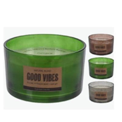 Geurkaars in glas eucalyptus mint met tekst Good Vibes