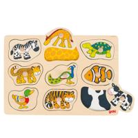 Goki houten dieren noppenpuzzel, 9st. - thumbnail