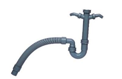 Kirchhoff ECO-SAVE Kunststof spoelbak buisvormige sifon, grijs, 1 1/2"H x DN 40/50 mm, flex, met 3/4" dubbele apparaataansluiting - 98836649