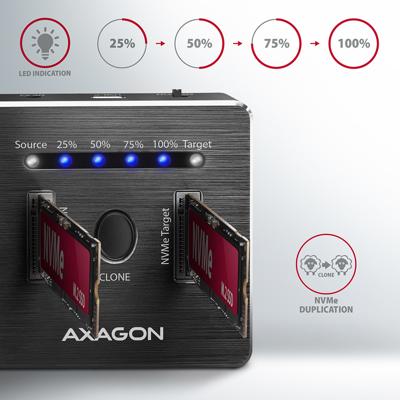 AXAGON ADSA-M2C NVMe M.2 NVMe PCIe 3.1 x4 Harde schijf-dockingstation Met clone-functie
