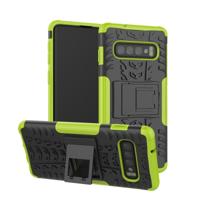 Band textuur TPU + PC schokbestendig geval voor Galaxy S10 met houder (groen) - thumbnail