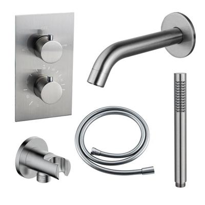 Fortifura Calvi Badkraan set - uitloop - 22cm inkortbaar - gladde slang - staafhanddouche - inbouwdeel - wandhouder - geborsteld RVS PVD SW542645/SW728177/SW1159493/SW1122512/SW496812/SW1