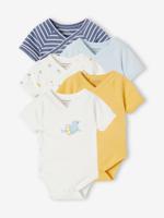 Set van 5 rompertjes met korte mouwen voor pasgeborenen hemelsblauw - thumbnail