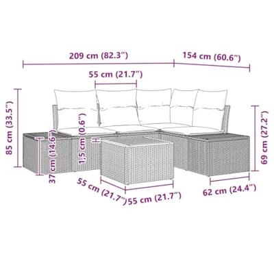 Tuinbankenset met kussen 5 pcs Zwart poly rattan