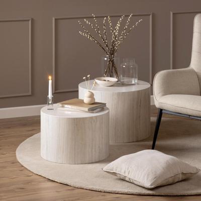 Sohome Ronde Salontafel 'Anke' Set van 2 stuks 58 / 50cm, Travertin-look