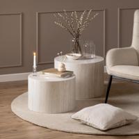Sohome Ronde Salontafel 'Anke' Set van 2 stuks 58 / 50cm, Travertin-look - thumbnail