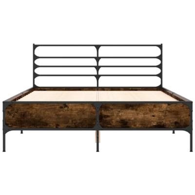 Bedframe bewerkt hout metaal gerookt eikenkleurig 120x190 cm