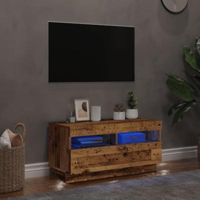 Tv-meubel met LED 80x35x40 cm bewerkt hout oud hout Tv-meubel met LED 80x35x40 cm bewerkt hout oud hout