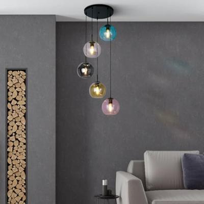 Searchlight 5-lichts hanglampMardi Gras II met meerdere kleuren glas - 94005-5BK
