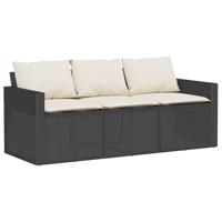 6-delige Loungeset met kussens poly rattan zwart - thumbnail