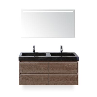 Dante Badmeubelset 120 cm - Tabacco - Wastafel Hardsteen Wit Lucca Dubbel - met Sence Spiegel