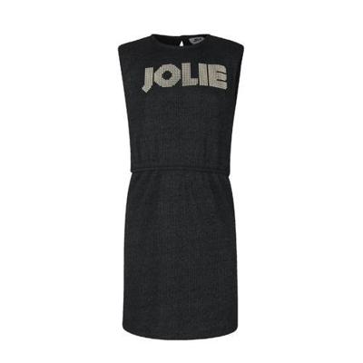 Jill & Mitch by Shoeby geribde jurk Fem met tekst en schoudervullingen zwart Jill & Mitch by Shoeby geribde jurk Fem met tekst en schoudervullingen zwart