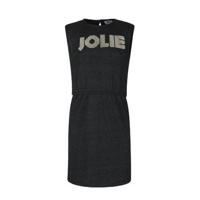 Jill & Mitch by Shoeby geribde jurk Fem met tekst en schoudervullingen zwart - thumbnail