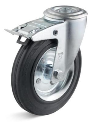 Torwegge Zwenkwiel m/rem rubber ø125 staal / boutbevestiging
