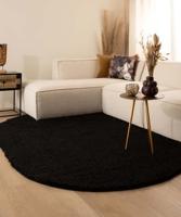 Tapeso Ovaal hoogpolig vloerkleed shaggy Trend effen - zwart - 120x180 - thumbnail