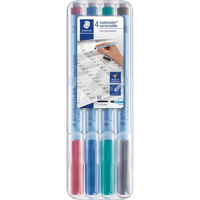 Viltstift Staedtler Lumocolor 305 non permanent correctable M set à 4 stuks Viltstift Staedtler Lumocolor 305 non permanent correctable M set à 4 stuks