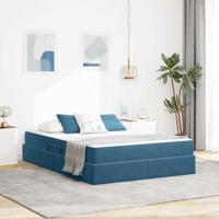 Opbergbed met matras Donkerblauw 140 x 200 cm Fluweel - thumbnail