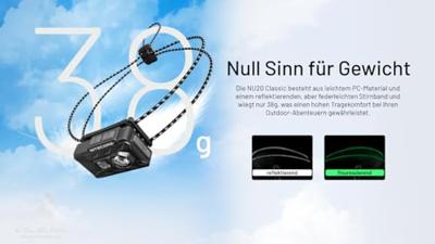 NiteCore NU20 Classic Hoofdlamp werkt op Li-ion oplaadbare batterij LED 360 lm 97 h 38 g