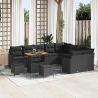 Tuinbankenset met kussen 12 pcs Zwart poly rattan - thumbnail