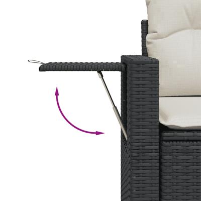5-delige Loungeset met kussens poly rattan zwart - thumbnail