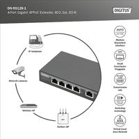 Digitus DN-95128-1 PoE-extender 1 GBit/s IEEE 802.3af (12.95 W), IEEE 802.3at (25.5 W), IEEE 802.3bt, IEEE 802.3af (15.4 W), IEEE 802.3at (30 W) - thumbnail