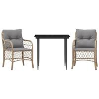 3-delige Bistroset met kussens poly rattan gemengd beige - thumbnail
