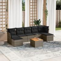 8-delige Loungeset met kussens poly rattan grijs - thumbnail