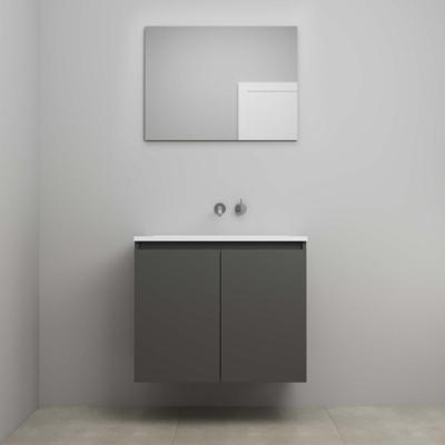 On-Line Badkamermeubelset - 80 cm - Voorgemonteerd - Greeploos 2 Deuren - Acryl Wastafel - zonder Kraangat - Spiegel - Mat Antraciet