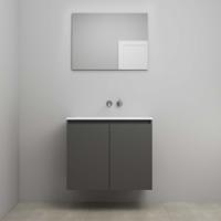 On-Line Badkamermeubelset - 80 cm - Voorgemonteerd - Greeploos 2 Deuren - Acryl Wastafel - zonder Kraangat - Spiegel - Mat Antraciet - thumbnail