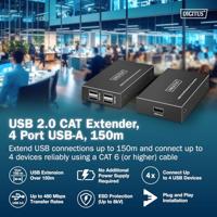 Digitus DA-73120 USB-extender USB-A, USB-A 2.0, RJ45 Via netwerkkabel RJ45 150 m - thumbnail