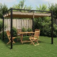 VidaXL Prieel met uittrekbaar dak 3x3 m staal taupe - thumbnail