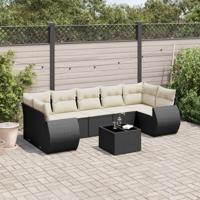 8-delige Loungeset met kussens poly rattan zwart - thumbnail