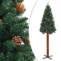 Kerstboom met echt hout en dennenappels smal 180 cm PVC groen - thumbnail