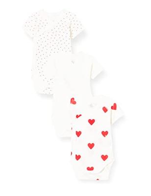 Set van 3 gekruiste babyrompertjes met korte mouwen en harten in biokatoen PETIT BATEAU wit Set van 3 gekruiste babyrompertjes met korte mouwen en harten in biokatoen PETIT BATEAU wit