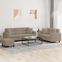 3-delige Loungeset met kussens microvezelstof taupe - thumbnail