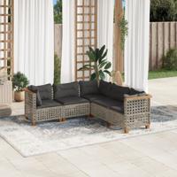 5-delige Loungeset met kussens poly rattan grijs - thumbnail