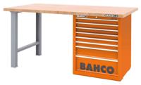 Bahco Werkbank | heavy-duty | met houten werkblad | ladeblok | 8 lades | 2 poten | oranje | 1800 mm x 750 mm x 880 mm - 1495KH8RDWB18TW - thumbnail