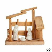 Kerststal set Wit Natuurlijk Hout Keramisch 18 x 17 x 8 cm (2 Stuks) - thumbnail