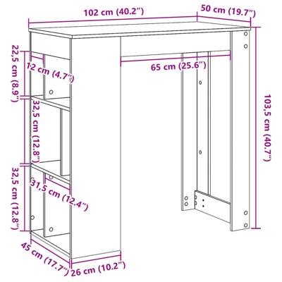 Bartafel met rekken 102x50x103,5 cm bewerkt hout grijs sonoma