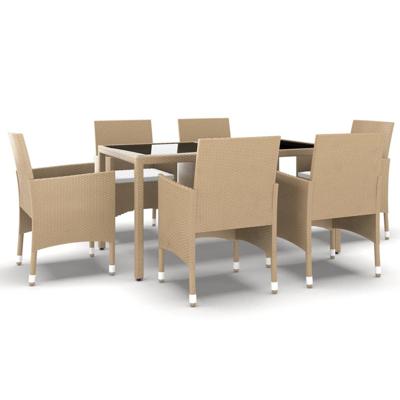 7-delige Tuinset poly rattan en gehard glas beige - thumbnail